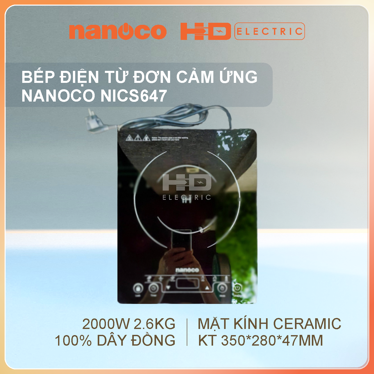 Bếp điện từ đơn Nanoco NICS648 2000W - Mặt kính Ceramic bóng